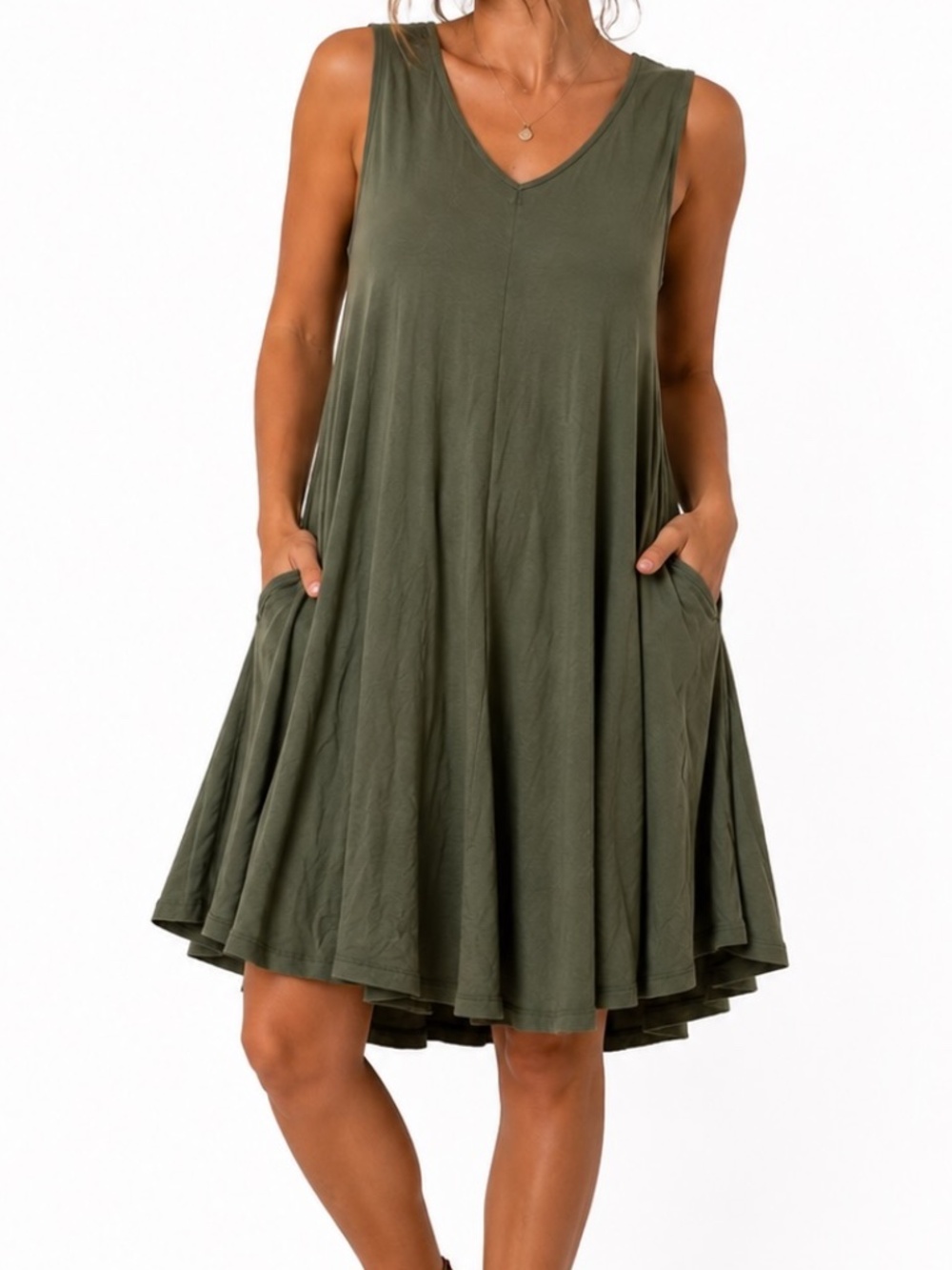 Style & Co Dress Womens Size XL Petit Army Green Lightweight Casual Coastal Crui